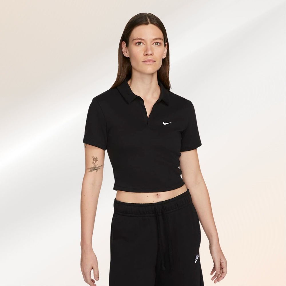 Nike Women's Black Crop Polo Top